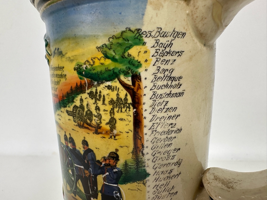 Antique 1909-1911 Regimental Beer Stein Of The Imperial German Army Artillery Regiment #44 8H - See Photos Handle Has Been Repaired [Photo 14]