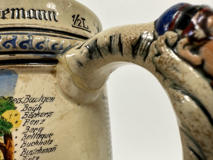 Antique 1909-1911 Regimental Beer Stein Of The Imperial German Army Artillery Regiment #44 8H - See Photos Handle Has Been Repaired [Photo 17]