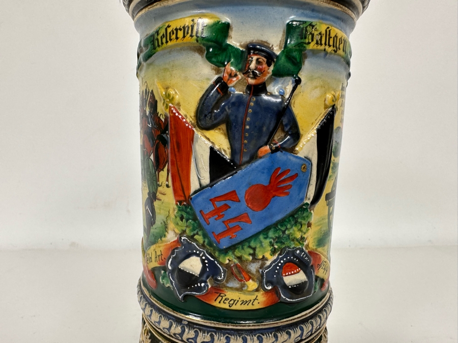 Antique 1909-1911 Regimental Beer Stein Of The Imperial German Army Artillery Regiment #44 8H - See Photos Handle Has Been Repaired [Photo 4]