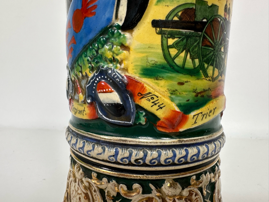 Antique 1909-1911 Regimental Beer Stein Of The Imperial German Army Artillery Regiment #44 8H - See Photos Handle Has Been Repaired [Photo 8]