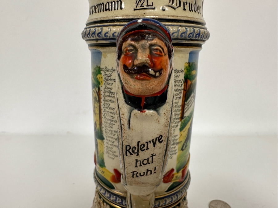 Antique 1909-1911 Regimental Beer Stein Of The Imperial German Army Artillery Regiment #44 8H - See Photos Handle Has Been Repaired [Photo 20]