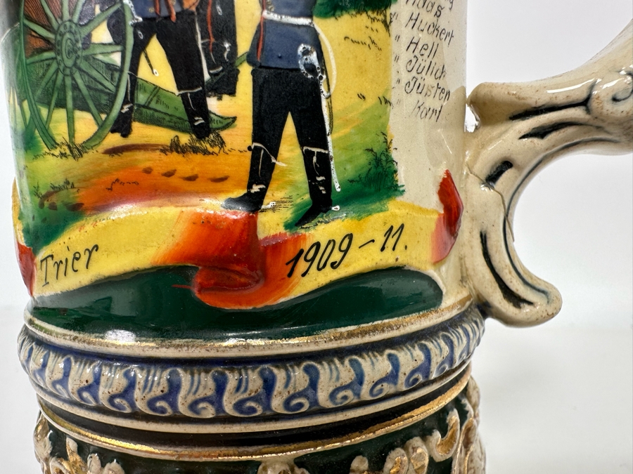 Antique 1909-1911 Regimental Beer Stein Of The Imperial German Army Artillery Regiment #44 8H - See Photos Handle Has Been Repaired [Photo 13]