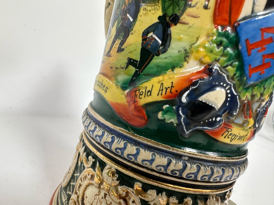 Antique 1909-1911 Regimental Beer Stein Of The Imperial German Army Artillery Regiment #44 8H - See Photos Handle Has Been Repaired [Photo 7]