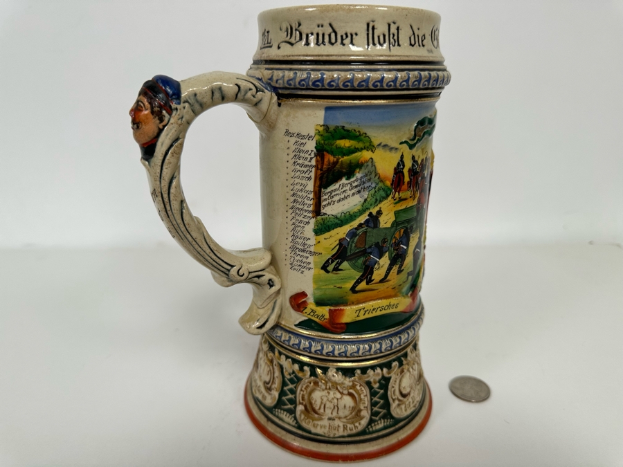 Antique 1909-1911 Regimental Beer Stein Of The Imperial German Army Artillery Regiment #44 8H - See Photos Handle Has Been Repaired [Photo 21]