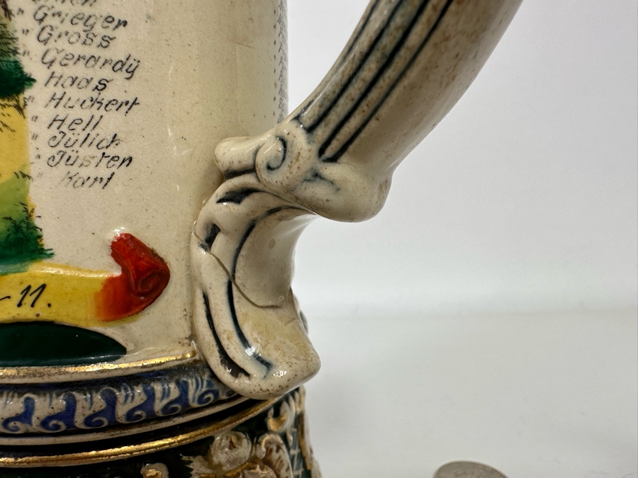 Antique 1909-1911 Regimental Beer Stein Of The Imperial German Army Artillery Regiment #44 8H - See Photos Handle Has Been Repaired [Photo 18]
