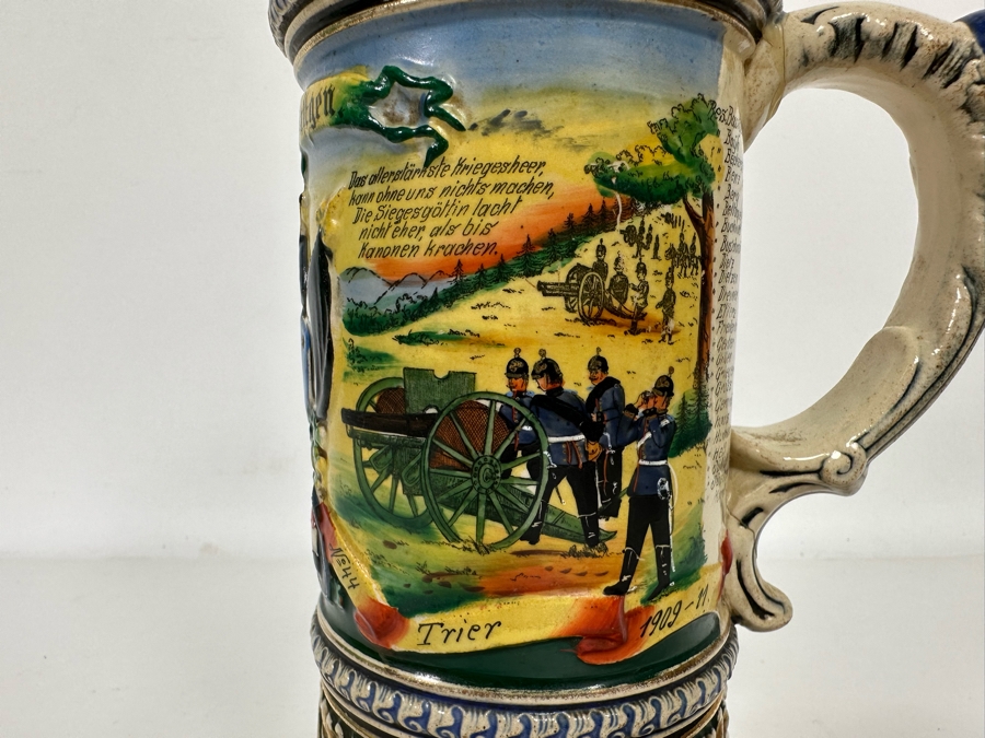 Antique 1909-1911 Regimental Beer Stein Of The Imperial German Army Artillery Regiment #44 8H - See Photos Handle Has Been Repaired [Photo 11]