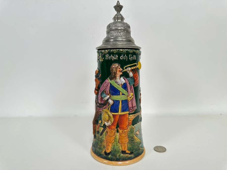 Antique 1912 German Beer Stein 11H - See Photos Makers Mark On Bottom [Photo 3]