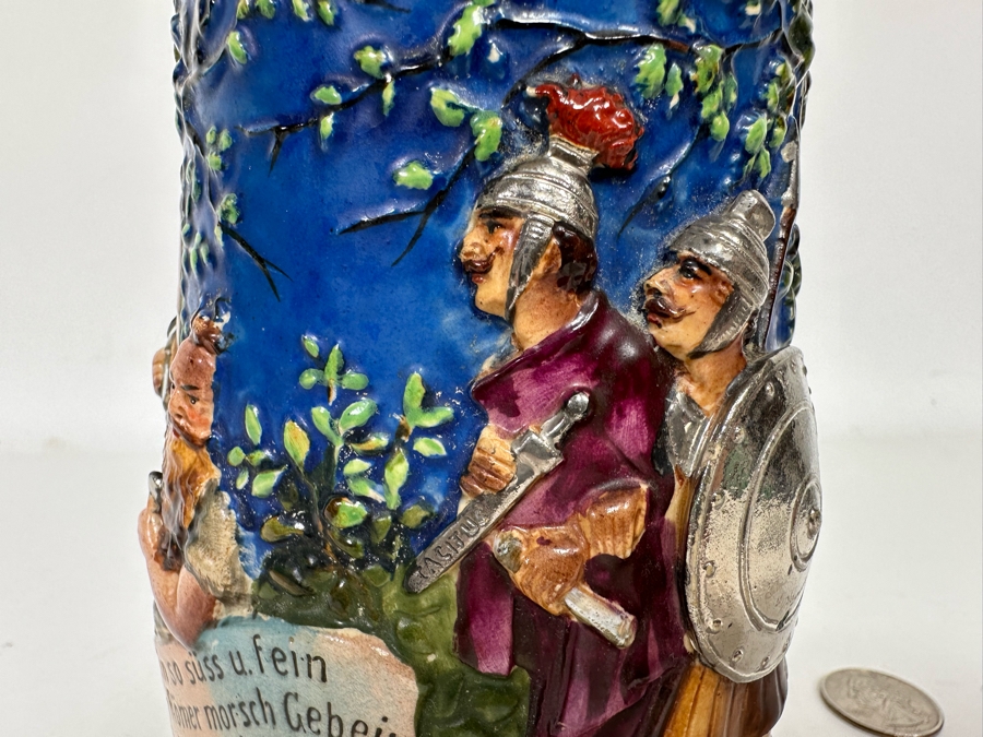 Antique German Beer Stein With Roman Soldiers By Gesetzlich Geschutzt Germany 1268 8.5H [Photo 11]