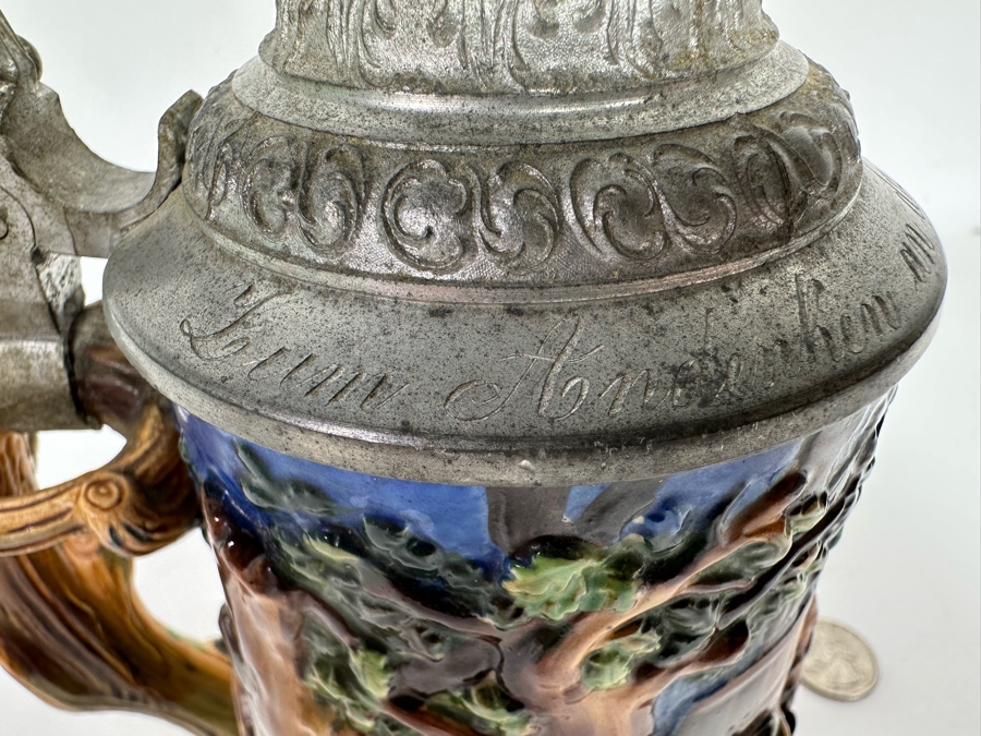 Antique German Beer Stein With Roman Soldiers By Gesetzlich Geschutzt Germany 1268 8.5H [Photo 19]