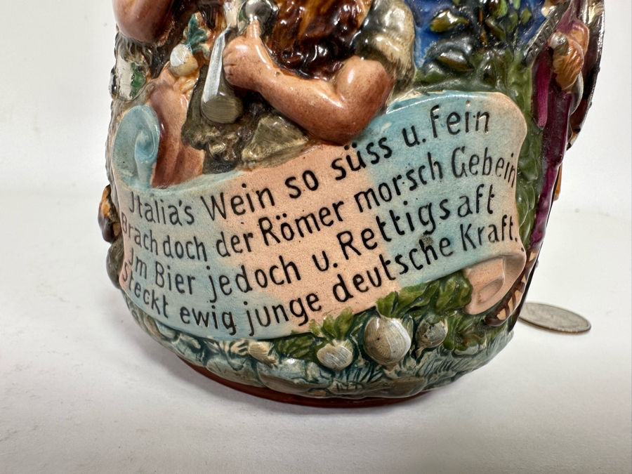 Antique German Beer Stein With Roman Soldiers By Gesetzlich Geschutzt Germany 1268 8.5H [Photo 4]