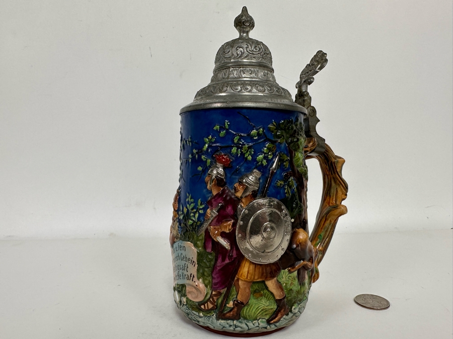 Antique German Beer Stein With Roman Soldiers By Gesetzlich Geschutzt Germany 1268 8.5H [Photo 9]