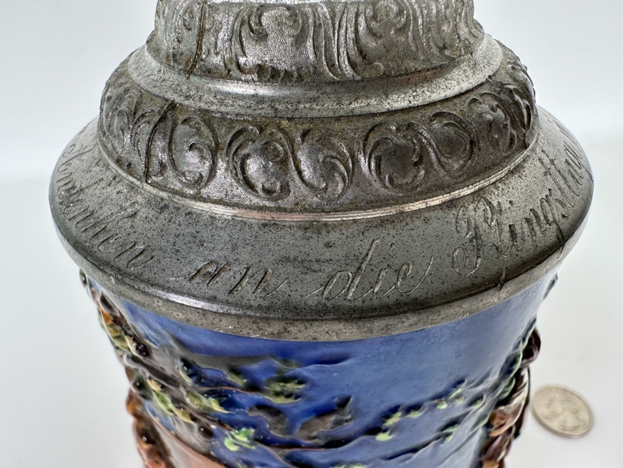 Antique German Beer Stein With Roman Soldiers By Gesetzlich Geschutzt Germany 1268 8.5H [Photo 20]