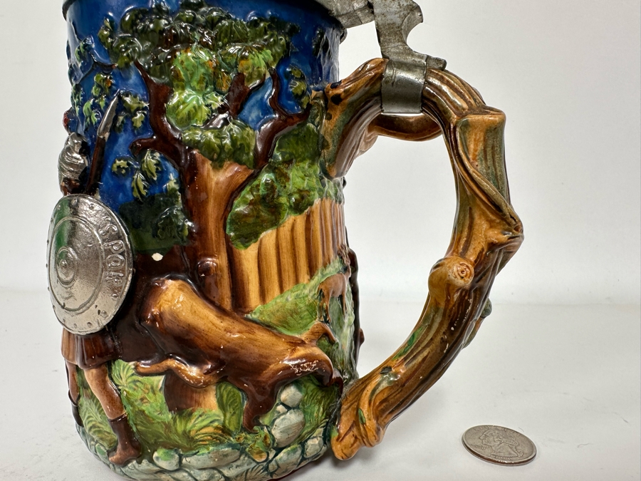 Antique German Beer Stein With Roman Soldiers By Gesetzlich Geschutzt Germany 1268 8.5H [Photo 15]