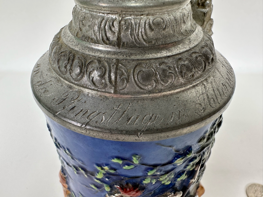 Antique German Beer Stein With Roman Soldiers By Gesetzlich Geschutzt Germany 1268 8.5H [Photo 21]