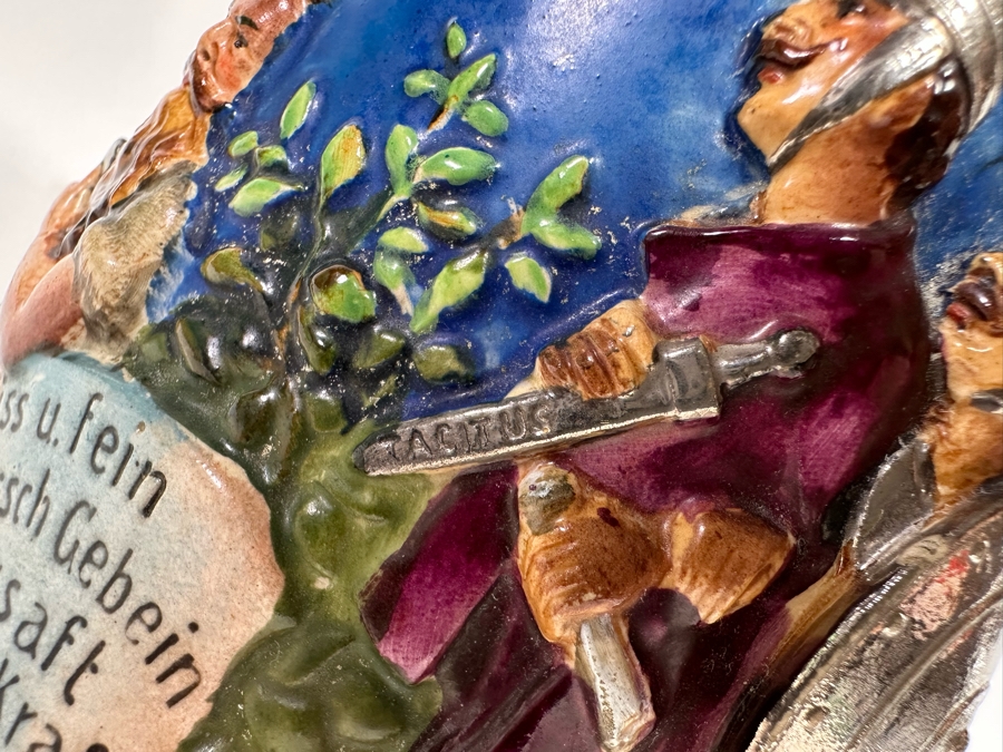 Antique German Beer Stein With Roman Soldiers By Gesetzlich Geschutzt Germany 1268 8.5H [Photo 13]