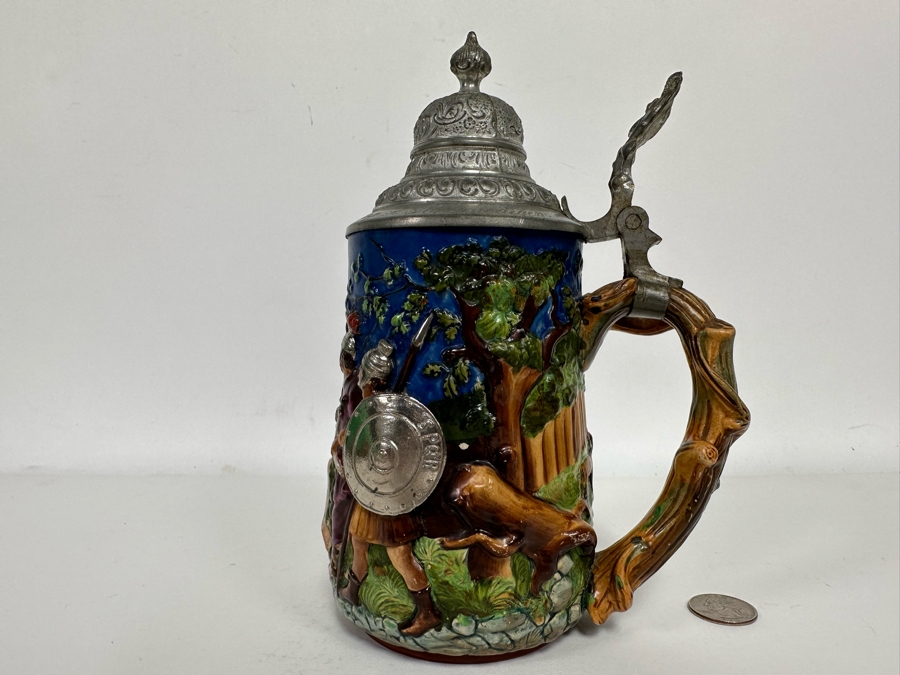 Antique German Beer Stein With Roman Soldiers By Gesetzlich Geschutzt Germany 1268 8.5H [Photo 14]