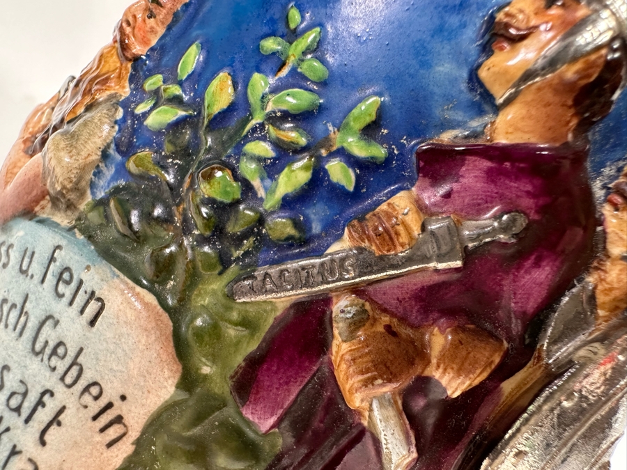 Antique German Beer Stein With Roman Soldiers By Gesetzlich Geschutzt Germany 1268 8.5H [Photo 12]