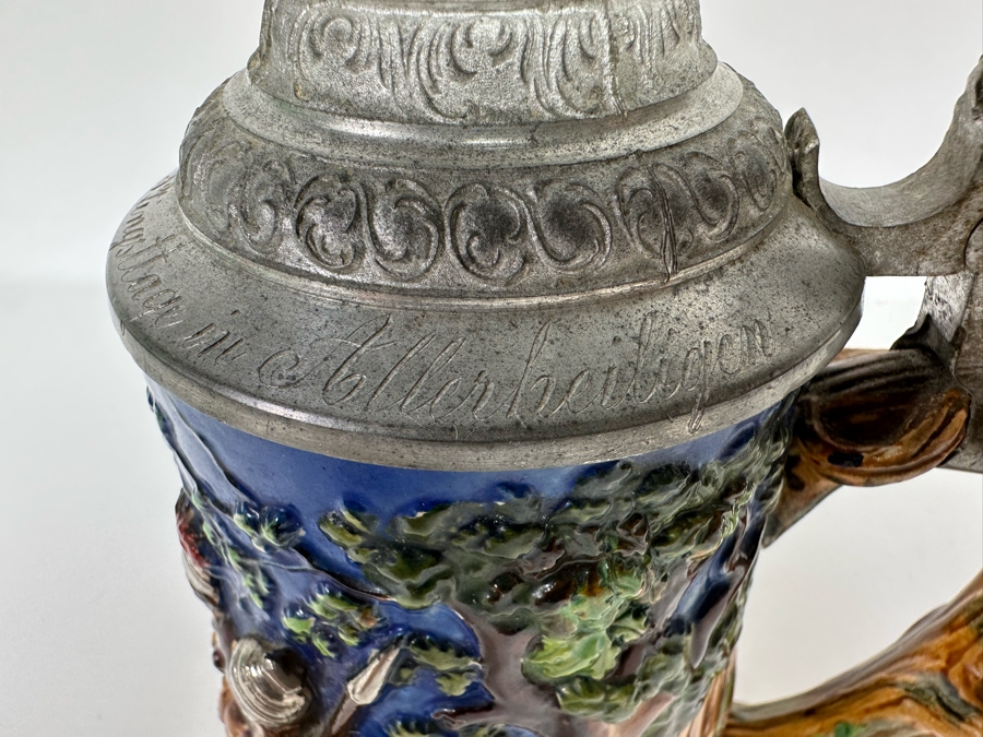 Antique German Beer Stein With Roman Soldiers By Gesetzlich Geschutzt Germany 1268 8.5H [Photo 22]
