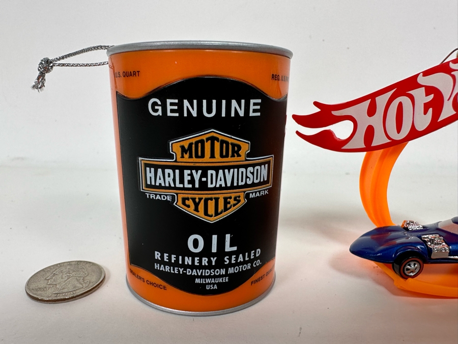 Christmas Ornaments: Mattel Hot Wheels 30 Year Anniversary Ornament And Harley-Davidson Motorcycles Oil Ornament [Photo 5]