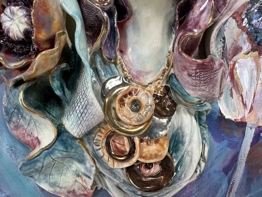 Bonnie Lee Roth (B. 1942, Southern California) Original Mixed-Media 3D Sculpture Mounted On Painted Board Of Woman Surrounded By Flowers 2017 18W X 18H X 4D [Photo 8]