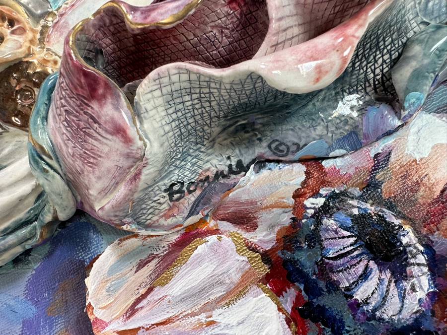 Bonnie Lee Roth (B. 1942, Southern California) Original Mixed-Media 3D Sculpture Mounted On Painted Board Of Woman Surrounded By Flowers 2017 18W X 18H X 4D [Photo 21]