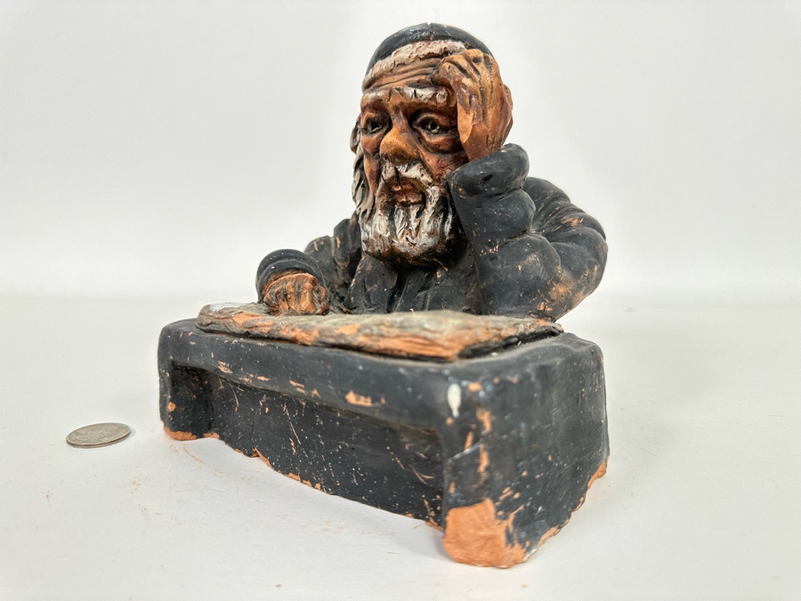 Bonnie Lee Roth (B. 1942, Southern California) Original Clay Sculpture Of Jewish Rabbi Studying 6.5W X 6.5D X 6.5H [Photo 13]