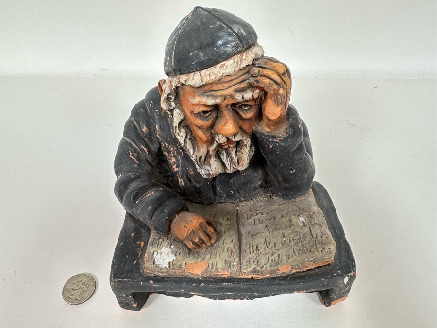 Bonnie Lee Roth (B. 1942, Southern California) Original Clay Sculpture Of Jewish Rabbi Studying 6.5W X 6.5D X 6.5H [Photo 5]