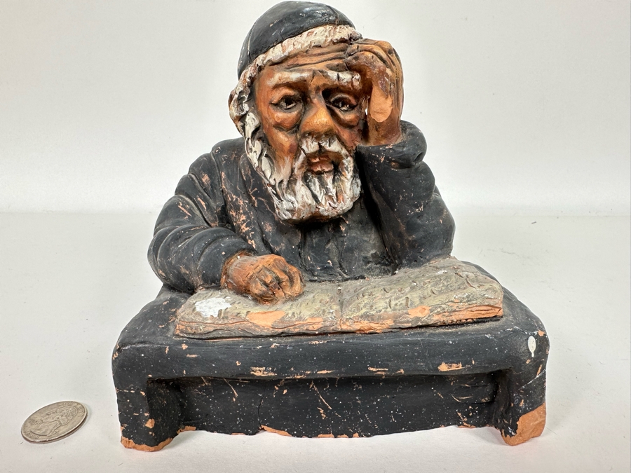 Bonnie Lee Roth (B. 1942, Southern California) Original Clay Sculpture Of Jewish Rabbi Studying 6.5W X 6.5D X 6.5H [Photo 3]