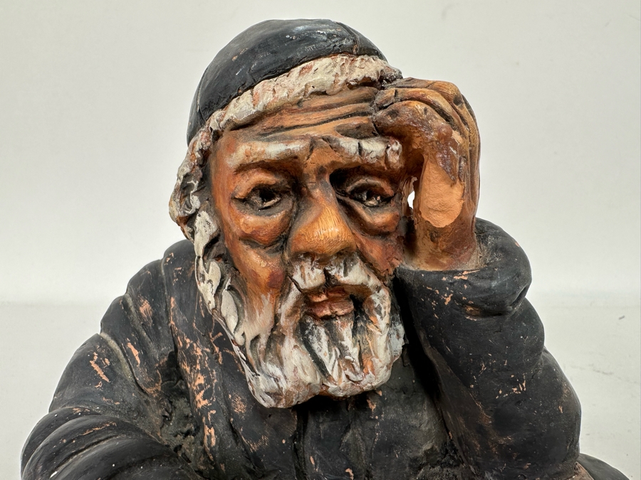 Bonnie Lee Roth (B. 1942, Southern California) Original Clay Sculpture Of Jewish Rabbi Studying 6.5W X 6.5D X 6.5H [Photo 4]