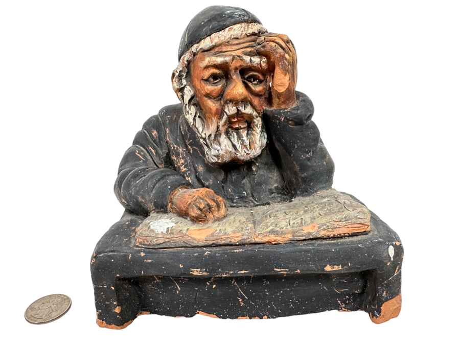 Bonnie Lee Roth (B. 1942, Southern California) Original Clay Sculpture Of Jewish Rabbi Studying 6.5W X 6.5D X 6.5H [Photo 1]