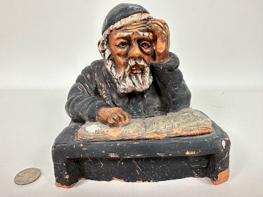Bonnie Lee Roth (B. 1942, Southern California) Original Clay Sculpture Of Jewish Rabbi Studying 6.5W X 6.5D X 6.5H [Photo 2]