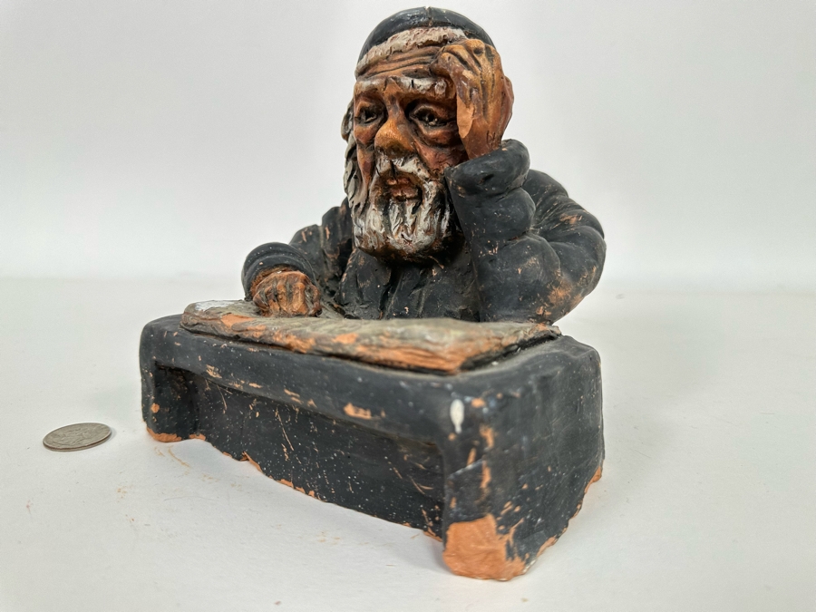 Bonnie Lee Roth (B. 1942, Southern California) Original Clay Sculpture Of Jewish Rabbi Studying 6.5W X 6.5D X 6.5H [Photo 12]