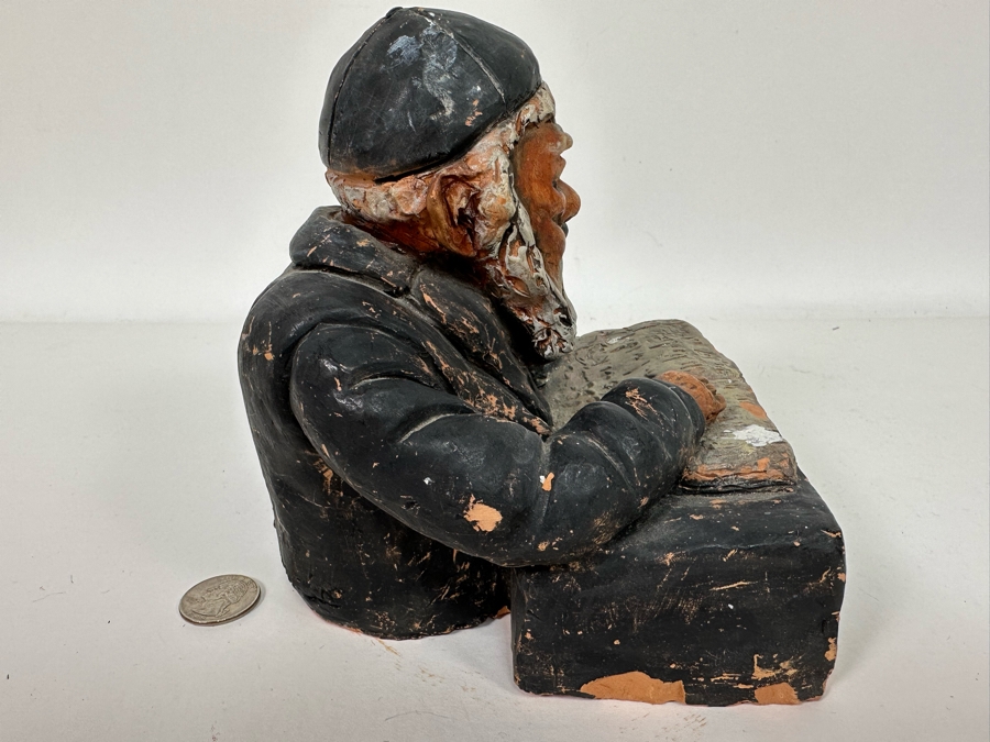 Bonnie Lee Roth (B. 1942, Southern California) Original Clay Sculpture Of Jewish Rabbi Studying 6.5W X 6.5D X 6.5H [Photo 6]
