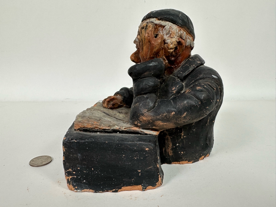 Bonnie Lee Roth (B. 1942, Southern California) Original Clay Sculpture Of Jewish Rabbi Studying 6.5W X 6.5D X 6.5H [Photo 10]