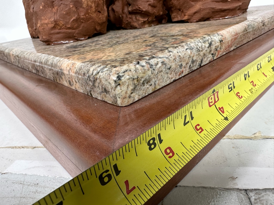 Bonnie Lee Roth (B. 1942, Southern California) Original Large Clay Sculpture Of Jewish Father Studying With Three Sons On Marble Wooden Base 19W X 19D X 16H [Photo 18]