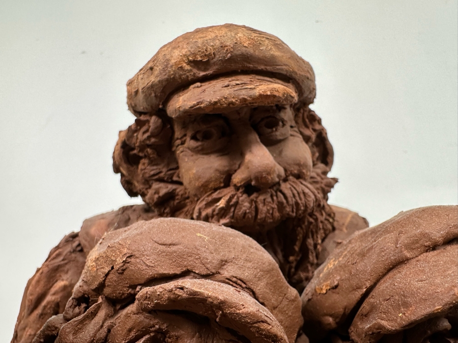 Bonnie Lee Roth (B. 1942, Southern California) Original Large Clay Sculpture Of Jewish Father Studying With Three Sons On Marble Wooden Base 19W X 19D X 16H [Photo 7]
