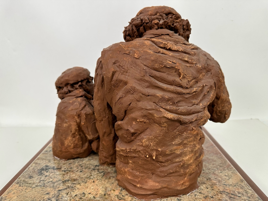 Bonnie Lee Roth (B. 1942, Southern California) Original Large Clay Sculpture Of Jewish Father Studying With Three Sons On Marble Wooden Base 19W X 19D X 16H [Photo 15]