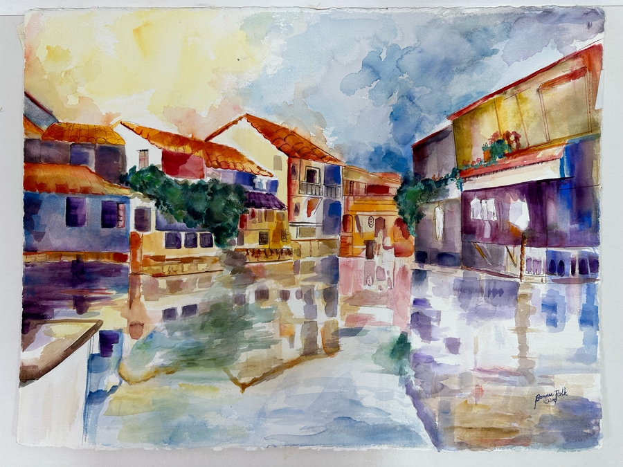 Bonnie Lee Roth (B. 1942, Southern California) Original Watercolor Cityscape Painting On Paper 2008 30 X 22.5 [Photo 2]