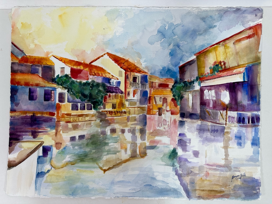 Bonnie Lee Roth (B. 1942, Southern California) Original Watercolor Cityscape Painting On Paper 2008 30 X 22.5 [Photo 3]