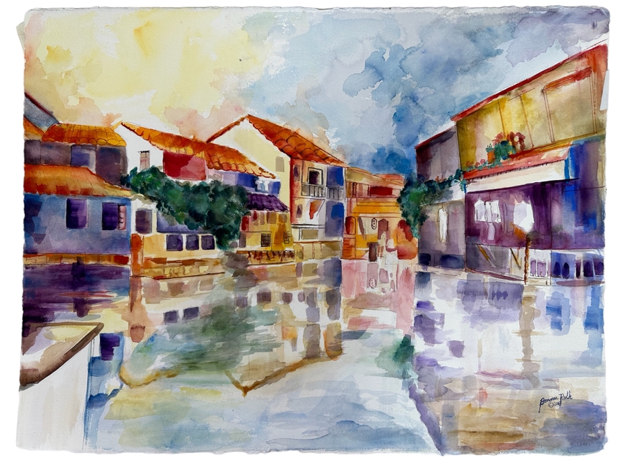 Bonnie Lee Roth (B. 1942, Southern California) Original Watercolor Cityscape Painting On Paper 2008 30 X 22.5 [Photo 1]