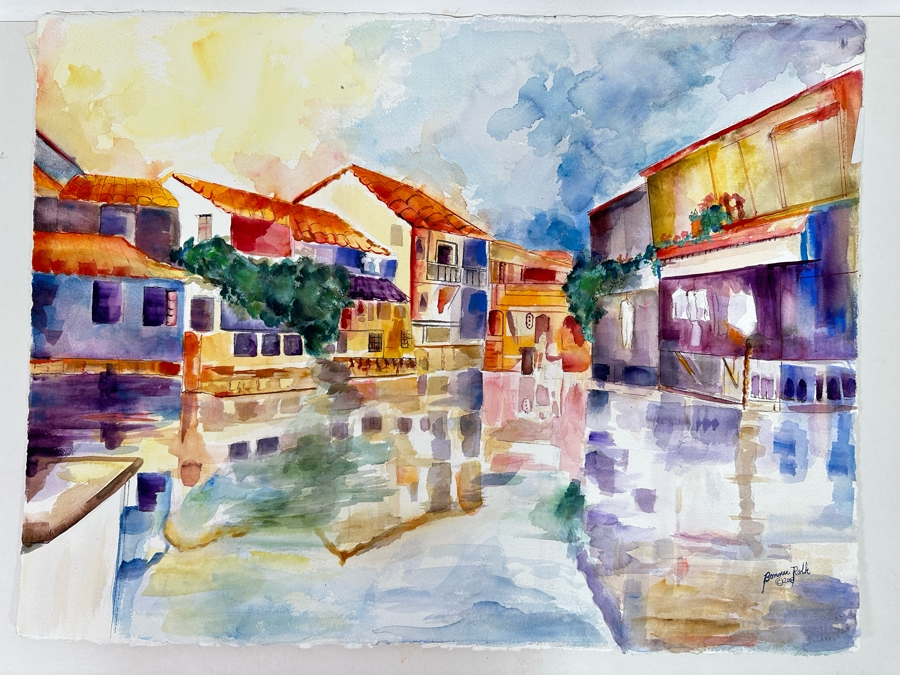 Bonnie Lee Roth (B. 1942, Southern California) Original Watercolor Cityscape Painting On Paper 2008 30 X 22.5 [Photo 4]