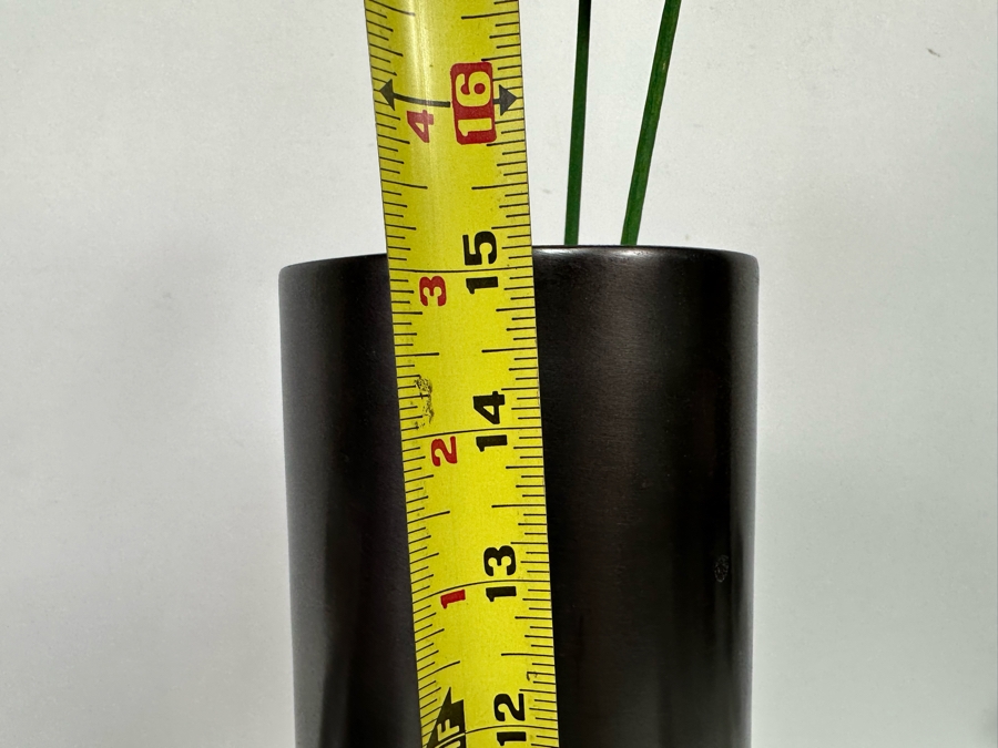 Black Metal Footed Bowl 13R, Platter 18W And Vase 15H With Wooden Flowers [Photo 10]