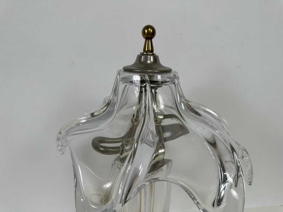 Vintage 1960s Crystal Cofrac Art Verrier French Table Lamp With Metal Base 19H [Photo 9]