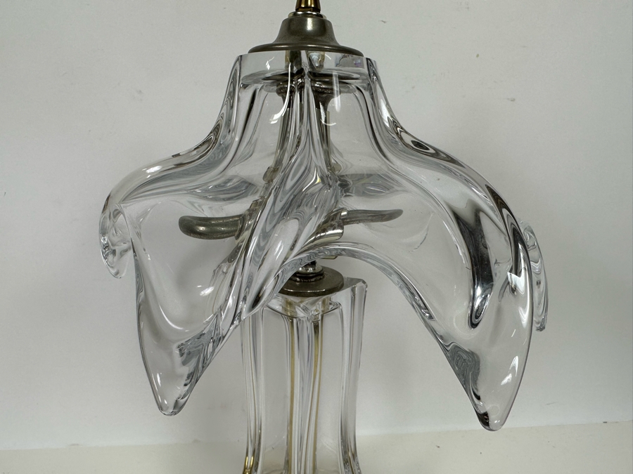 Vintage 1960s Crystal Cofrac Art Verrier French Table Lamp With Metal Base 19H [Photo 8]