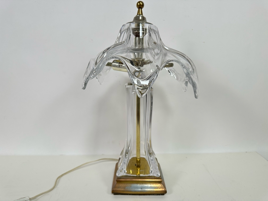 Vintage 1960s Crystal Cofrac Art Verrier French Table Lamp With Metal Base 19H [Photo 2]