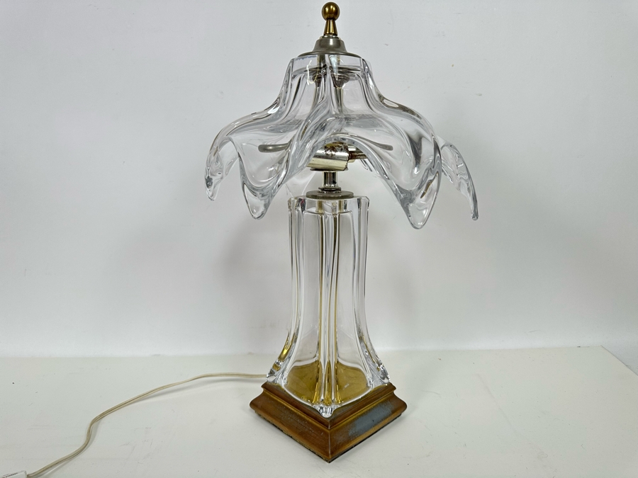 Vintage 1960s Crystal Cofrac Art Verrier French Table Lamp With Metal Base 19H [Photo 7]