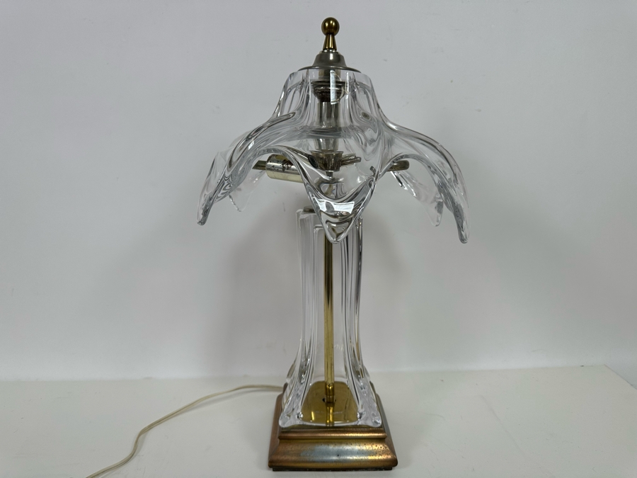 Vintage 1960s Crystal Cofrac Art Verrier French Table Lamp With Metal Base 19H [Photo 3]