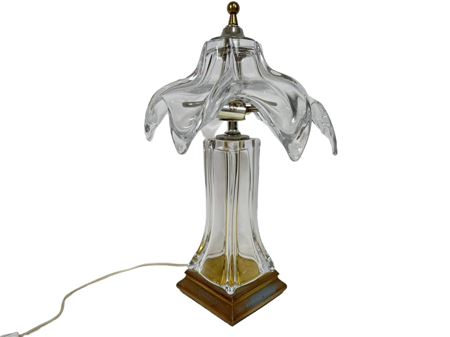 Vintage 1960s Crystal Cofrac Art Verrier French Table Lamp With Metal Base 19H [Photo 1]