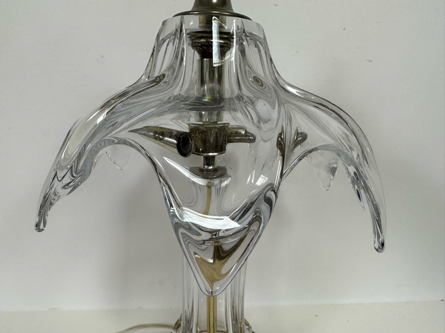 Vintage 1960s Crystal Cofrac Art Verrier French Table Lamp With Metal Base 19H [Photo 4]