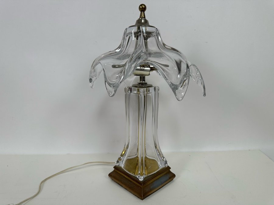 Vintage 1960s Crystal Cofrac Art Verrier French Table Lamp With Metal Base 19H [Photo 6]